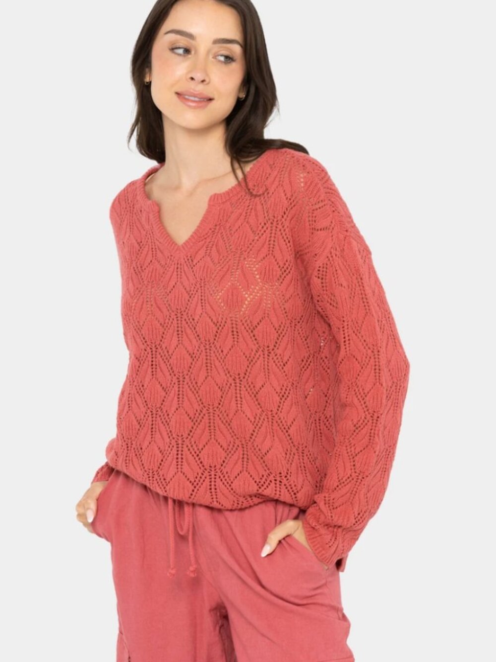 Peace Love World Boheme Open Stitch Sweater in Dark Rose Size Large